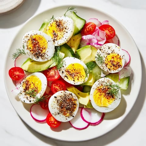 Brunch Board featuring sliced hard-boiled eggs glistening with everything bagel seasoning, ready to eat.
