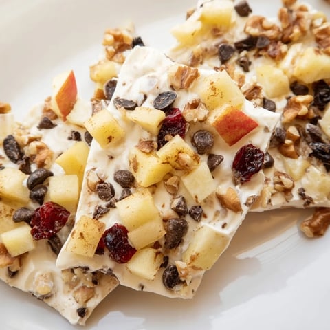 Whipped Greek yogurt base is topped with fresh apples in this Apple Cinnamon Yogurt Bark.
