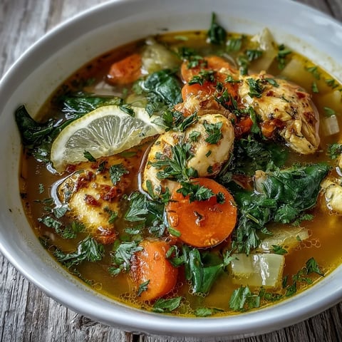 Golden turmeric chicken soup steaming in a rustic bowl with fresh herbs.