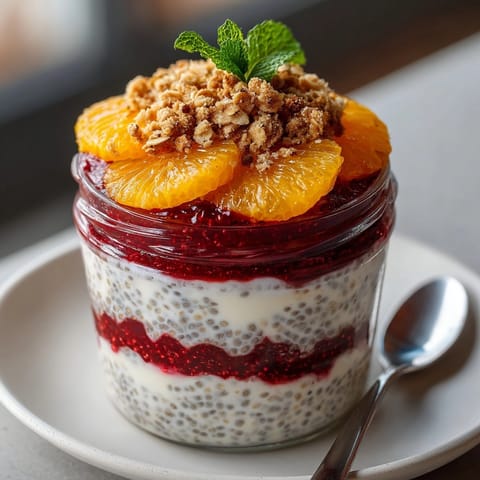 Creamy overnight oats layered with tangy cranberry compote for a delicious Cranberry Orange Overnight Oats Parfait!