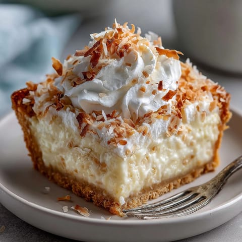 Smooth, creamy Coconut Cream Pie Bars are shown, ideal for sharing at your next gathering.