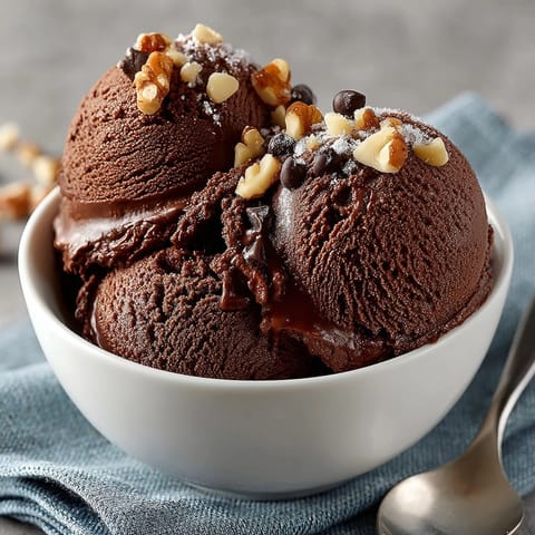 Homemade Chocolate Avocado Ice Cream churned creamy, garnished with chocolate chips and fresh mint.