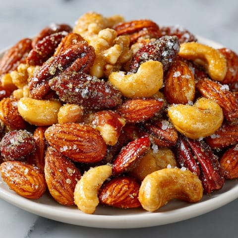 Golden-brown Cinnamon-Sugar Roasted Nuts, freshly baked, filling the frame with sugary, spiced goodness.