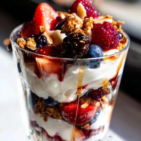 Refreshing Quick Berry Yogurt Parfait layered with juicy berries and creamy yogurt.  