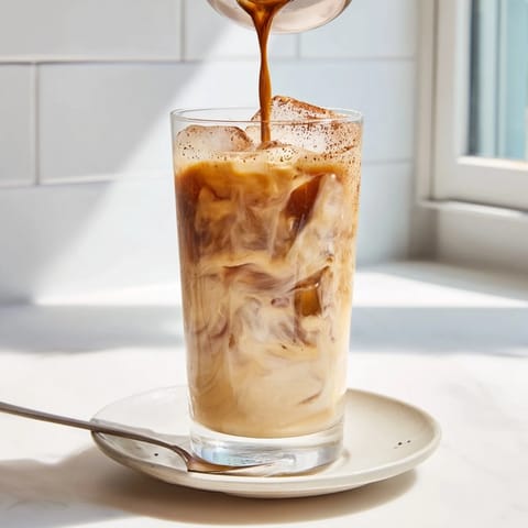 Creamy tahini iced coffee served in tall glasses with a hint of sweetness.  