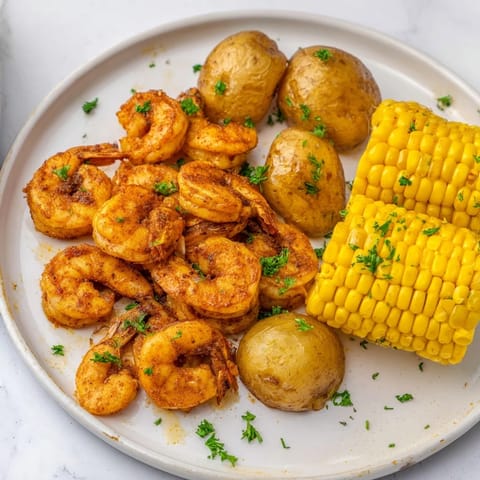 Delicious Cajun Shrimp & Sweet Corn Platter showcasing plump shrimp and tender corn, perfect for summer eating.