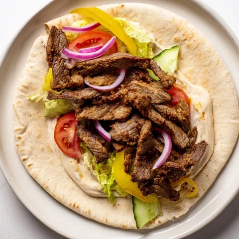 A close-up of delicious beef shawarma wraps on a plate, ready to be enjoyed with friends.