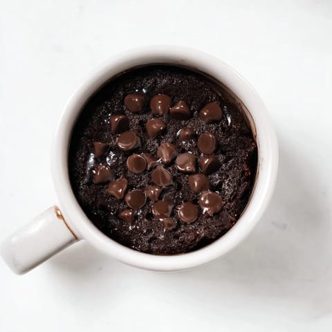 A fluffy and decadent microwaved mug cake, perfect for a cozy chocolatey treat for one person.
