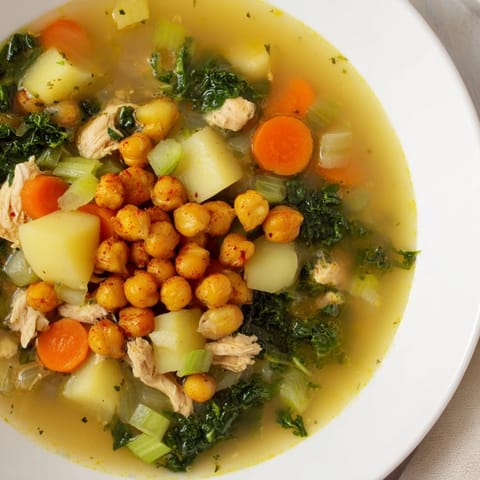 Chicken Kale Soup Crispy Chickpeas