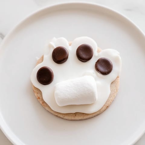 Freshly baked Polar Bear Paw Print Cookies with chocolate chips: a fun winter dessert recipe.