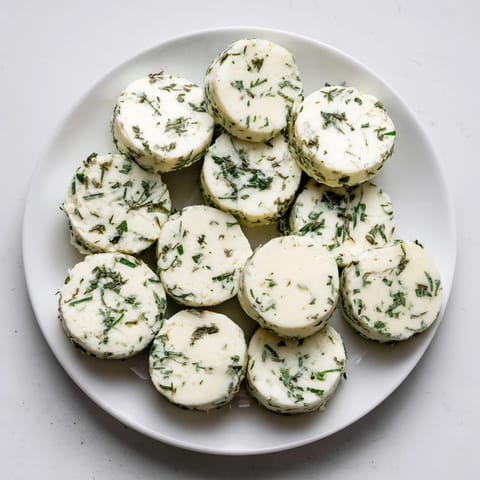 Freshly prepared The Mossy Stone appetizer, vividly green from the parsley and dill coating the cheeses.