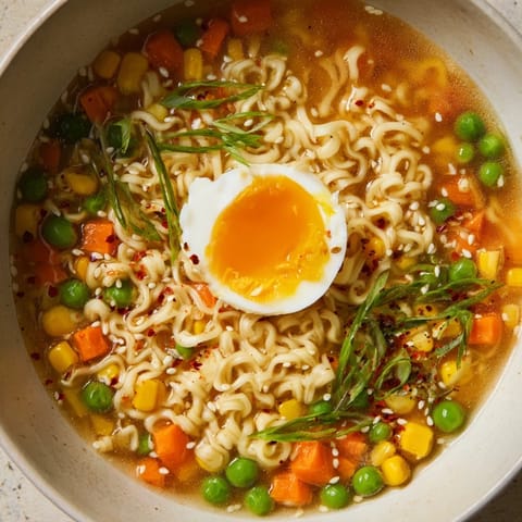 Hearty and colorful Ramen Upgrade with frozen peas: savory broth, tender noodles, and vibrant veggies.
