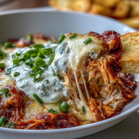 Creamy Crock Pot Buffalo Chicken Dip served warm with celery sticks and crunchy tortilla chips for dipping.  