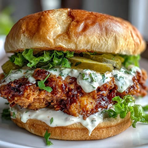 Golden-brown fried chicken breast on a buttery brioche bun, topped with crisp lettuce and dill pickles, ready to serve with a side of fries.