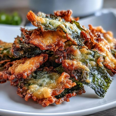 Light and airy seaweed tempura bites, perfectly fried and paired with a tangy soy-mirin dipping sauce.  