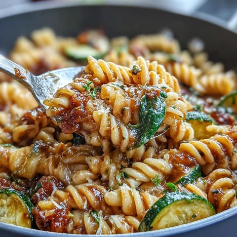One-Pot Budget-Friendly Pasta with vibrant vegetables and Parmesan, simmering in a rich tomato broth for a hearty weeknight meal.