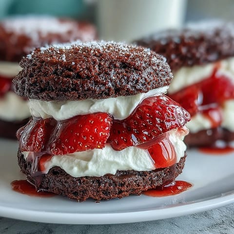 Strawberry Black Sesame Shortcake with fresh berries and luscious whipped cream.