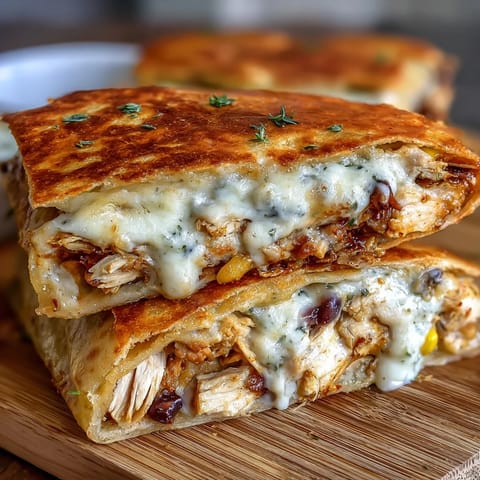 Golden brown Rotisserie Chicken Crunch Wrap Bake with bubbling cheese and visible tortilla layers.