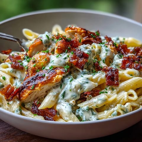 Creamy jalapeño popper chicken pasta with crispy bacon and melted cheese.