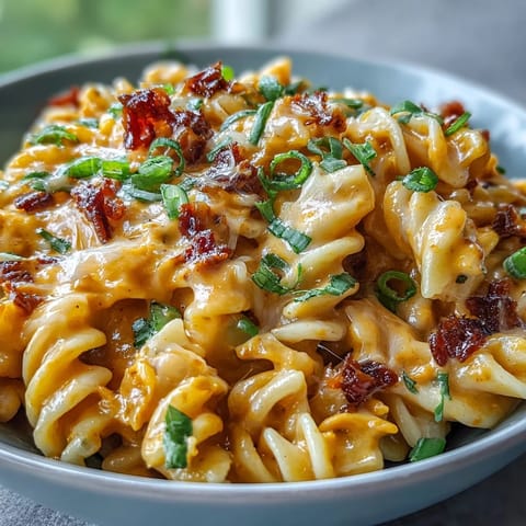 Creamy butternut squash taco pasta topped with fresh cilantro and green onions.