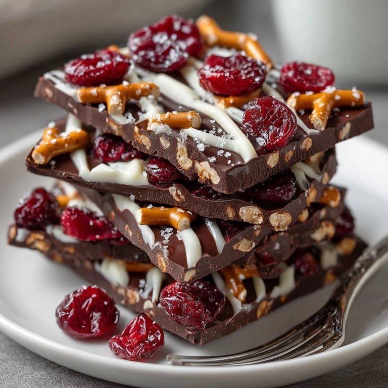 Homemade Cherry-Infused Chocolate Pretzel Bark, beautifully arranged, ready to be broken and savored.
