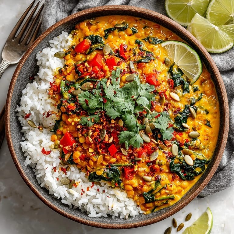 Vibrant Pumpkin Curry Lentil meal prep includes a hearty, rich Indian-inspired vegan dish with warm spices.