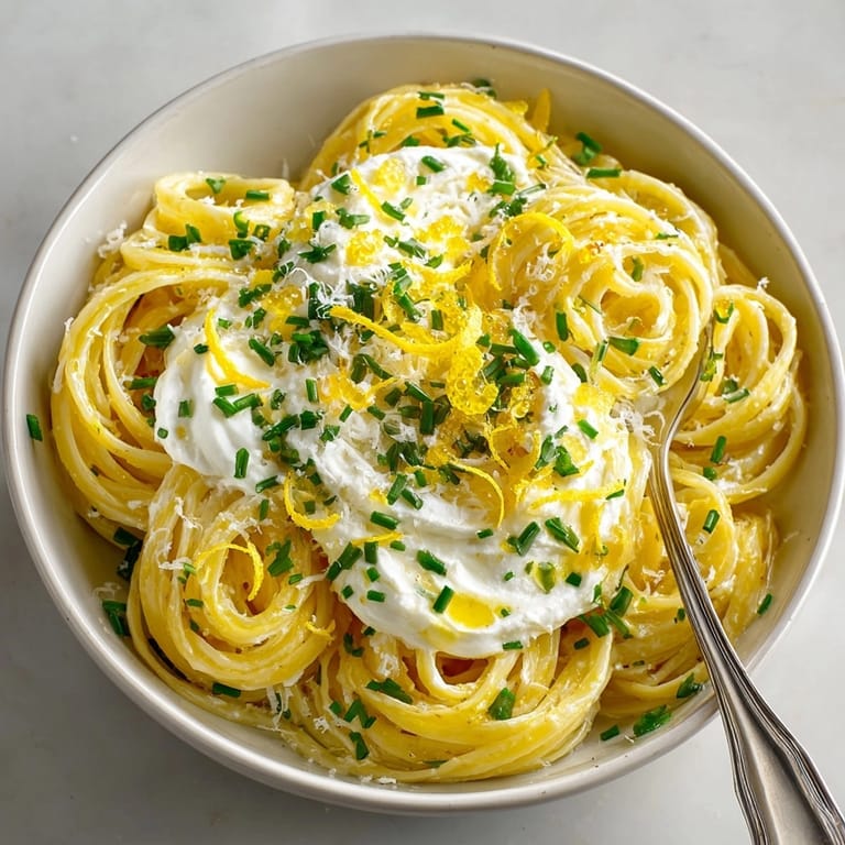 A vibrant bowl of Lemon Ricotta Pasta with bright lemon zest and luxurious caviar garnishes beautifully.