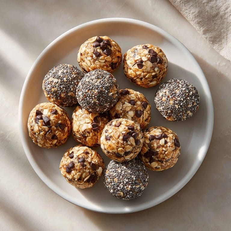 Healthy chocolate protein energy bites stacked on parchment, highlighting smooth nut butter and chocolate chips.