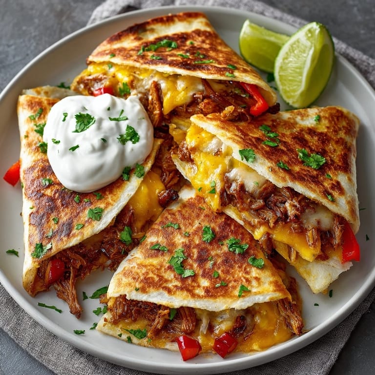 Crispy Cajun chicken quesadillas filled with melty cheese, colorful peppers, and fresh cilantro.