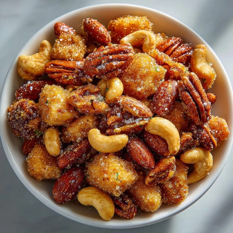 Homemade Cinnamon-Sugar Roasted Nuts recipe, showing the simple ingredients before baking in the oven.
