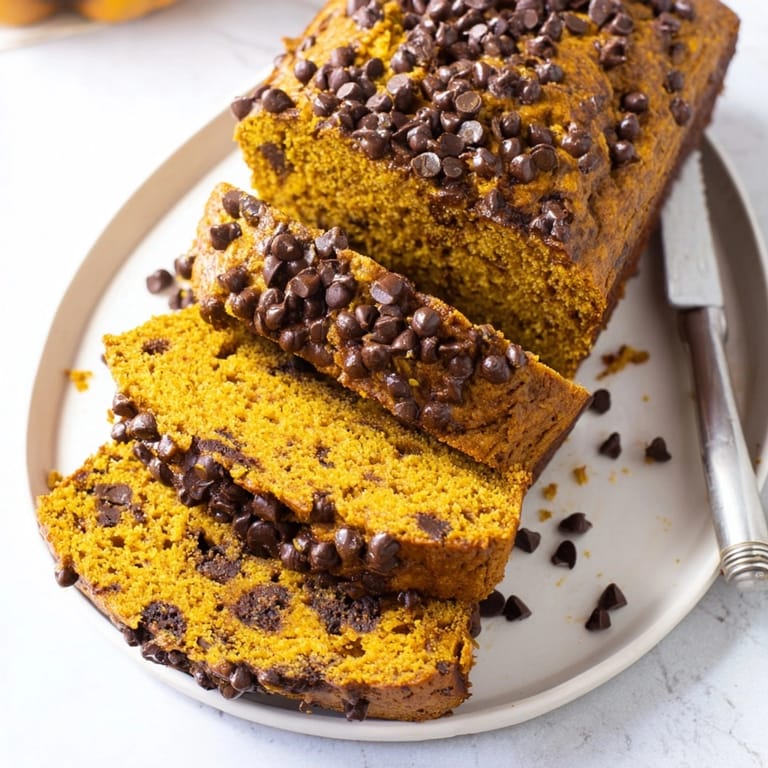 Warm, spiced Protein Pumpkin Chocolate Chip Loaf slices, ready for a healthy breakfast.