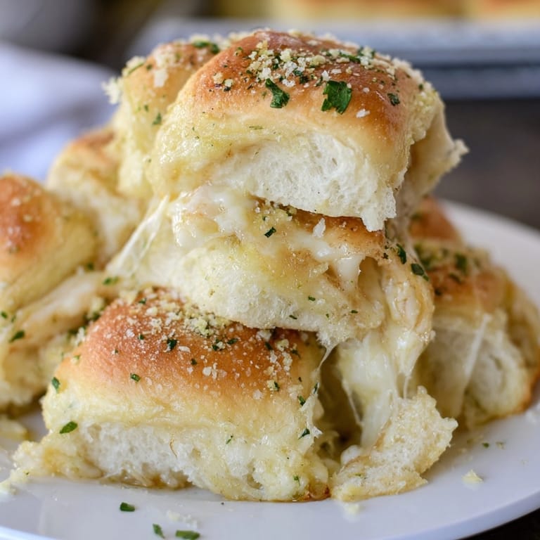 Easy to make Garlic Butter Stuffed Hawaiian Rolls, a cheesy, buttery delight baking in oven.