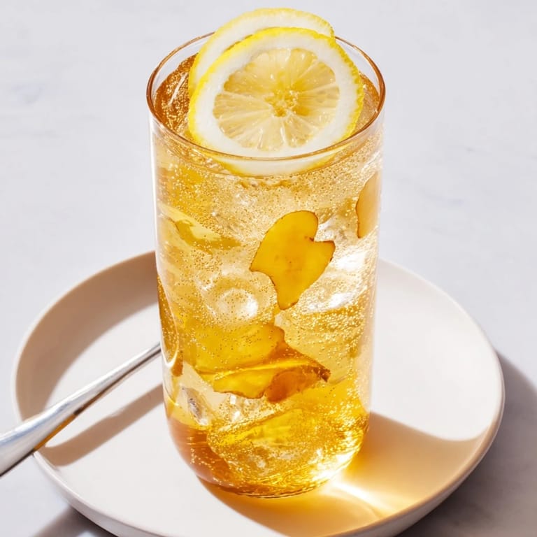 Refreshing Maple Ginger Sour, sparkling with cold water and vibrant lemon accents.