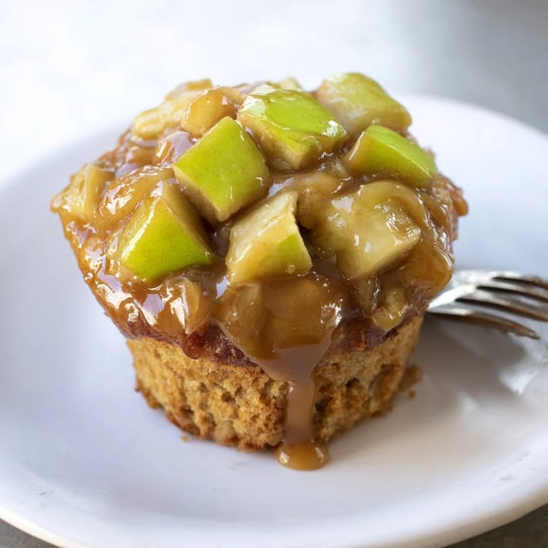 Delightful Caramel Apple Upside Down Muffins, warm and perfect with vanilla ice cream.  