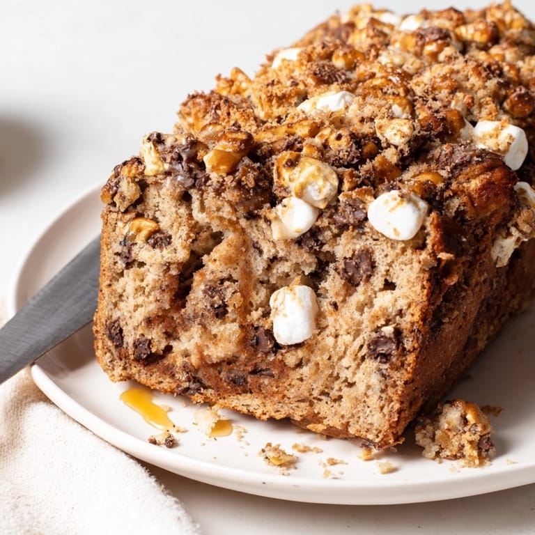 Deliciously sweet Smores Cinnamon Pretzel Muffin Loaf bursting with gooey chocolate and crunchy pretzels.  