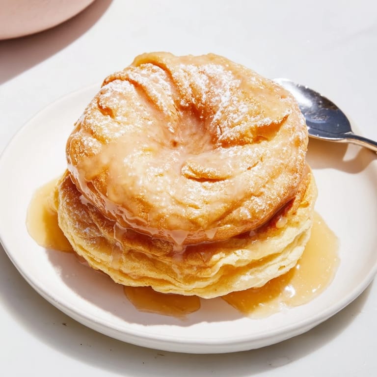 Homemade Flaky Sweet Tea Pancake Donuts, infused with tea flavor and served warm.