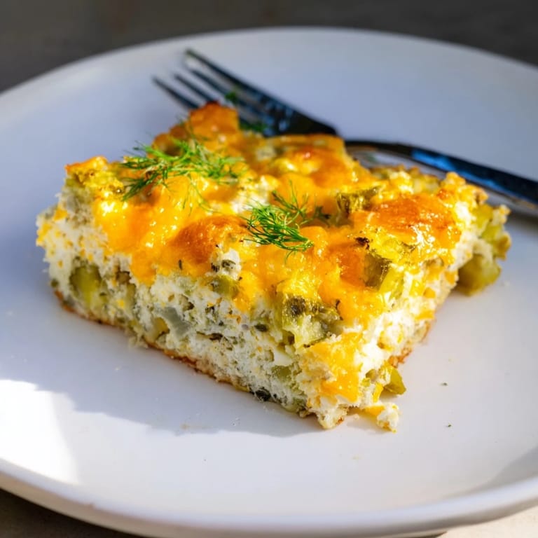 Savory Dill Pickle Casserole Pancake Squares, perfect for brunch or unique side dish.  
