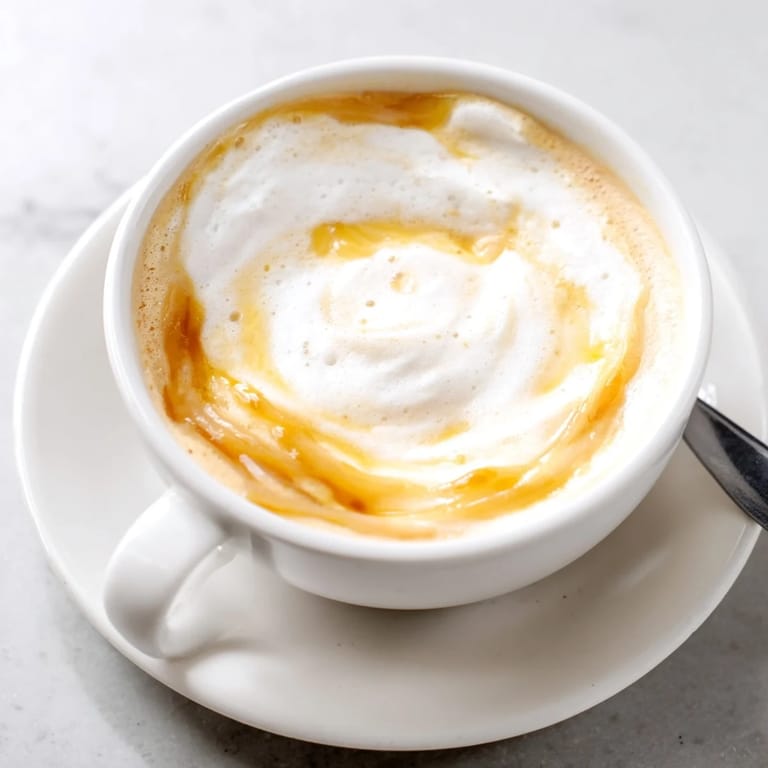 Creamy onion latte with caramelized onion purée, a unique twist on classic espresso.  