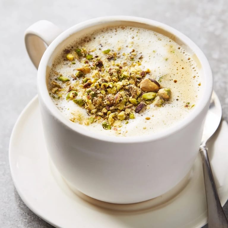 Enjoy a fragrant pistachio milk latte, ideal for a cozy morning treat.  
