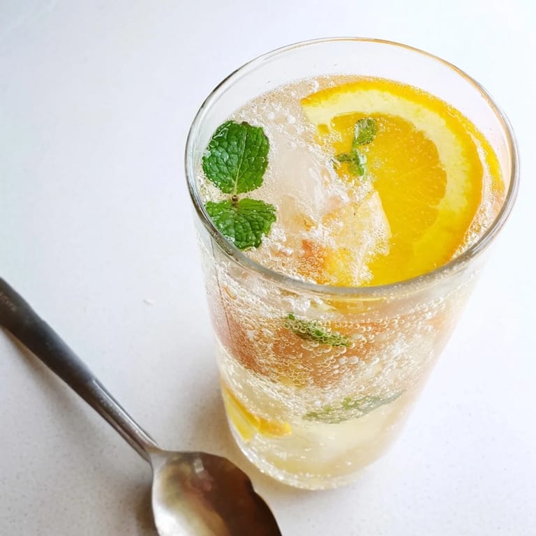 Sparkling probiotic soda mocktail, bursting with fresh citrus and herbaceous flavors.