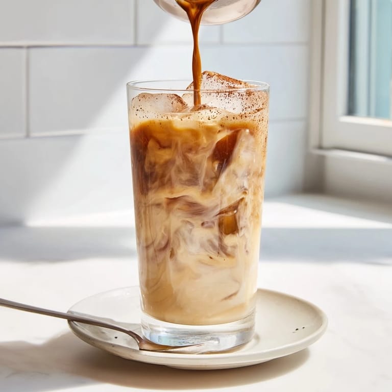 Creamy tahini iced coffee served in tall glasses with a hint of sweetness.  