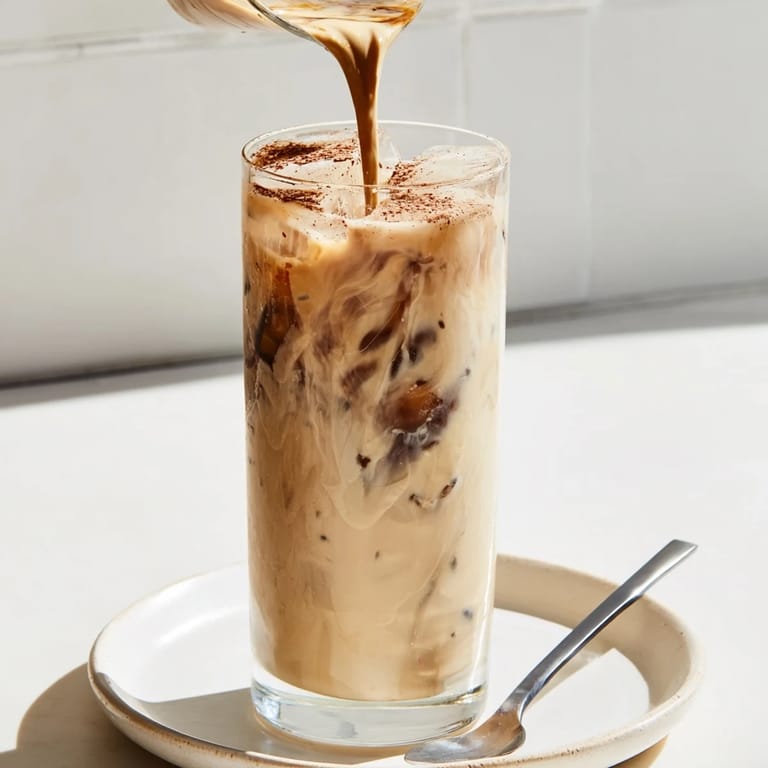 Refreshing iced coffee with tahini, cold brew, and vibrant ice, perfect for summer.