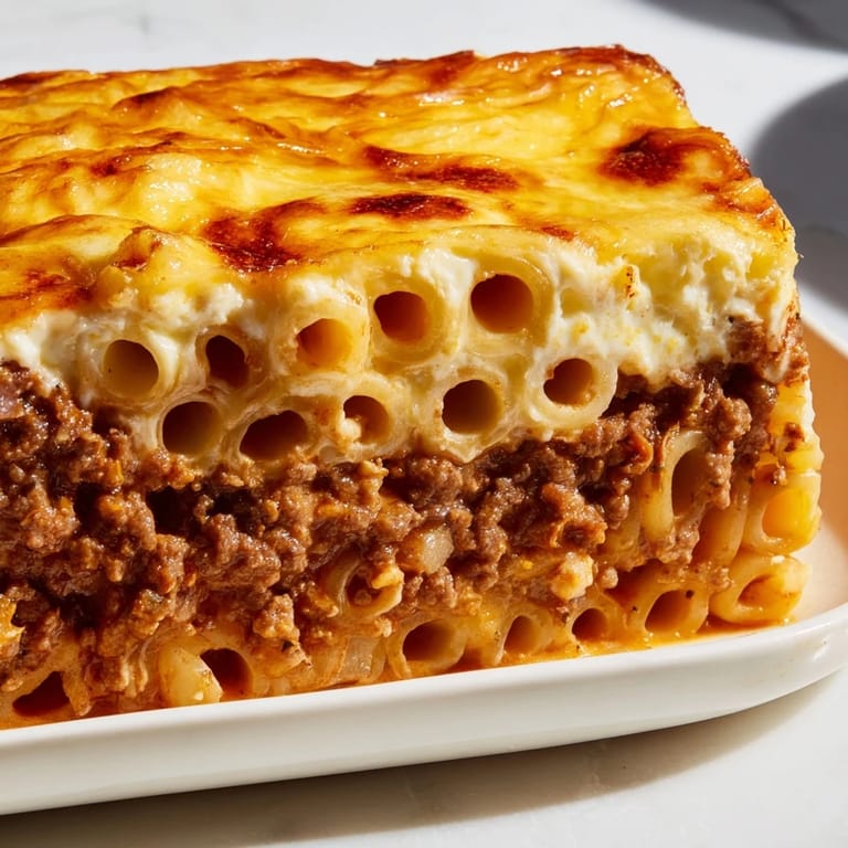 Layers of pasta, spiced beef, and rich bechamel: This homemade Greek Pastitsio is baked to perfection.