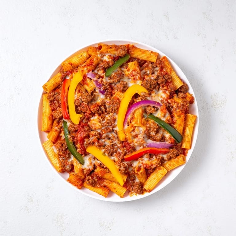 The aroma of seasoned sausage fills this delicious Baked Rigatoni with Sausage & Peppers, a family favorite.
