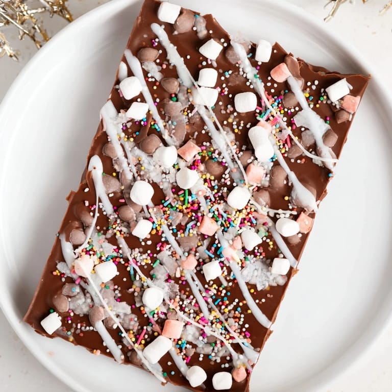 Rich, dark chocolate Viral Hot Chocolate Bomb Bark topped with mini marshmallows and peppermint pieces looks irresistible.