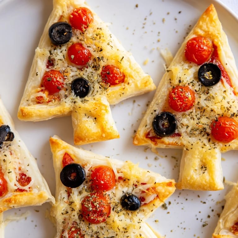 Flaky, golden-brown Christmas Tree Pizza Bites, filled with melted cheese and delightful, savory flavors.