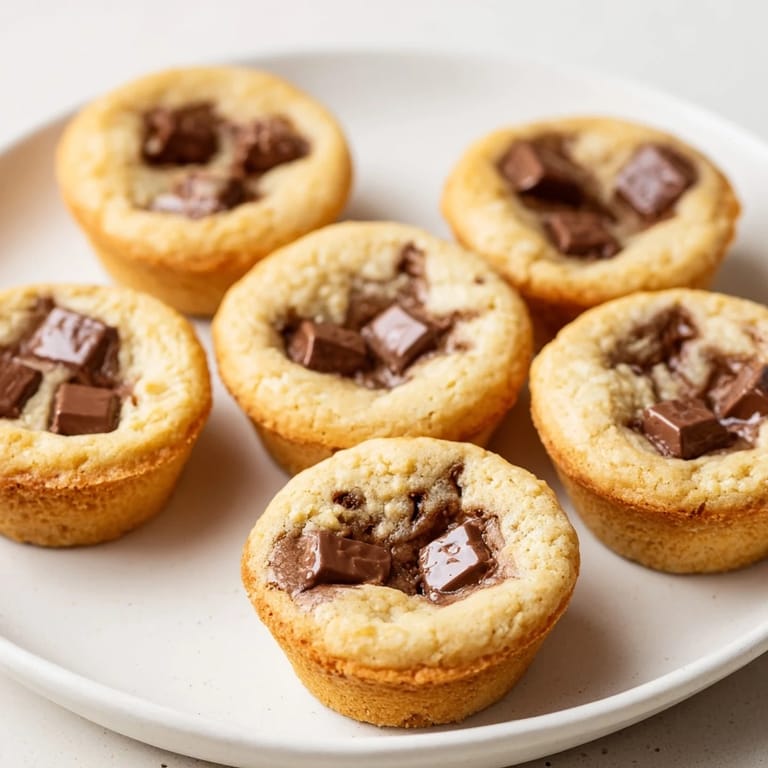 Freshly baked Air Fryer Gooey Cookie Cups; imagine the rich, melting chocolate within each bite.