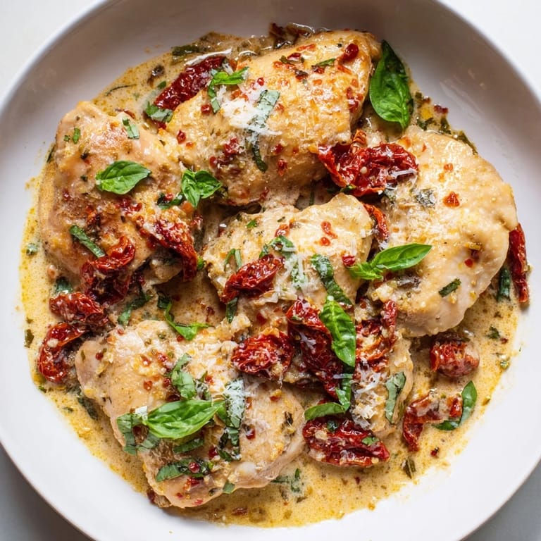 A close-up of delicious Marry Me Chicken Thighs, perfectly cooked with a fragrant, creamy sauce.