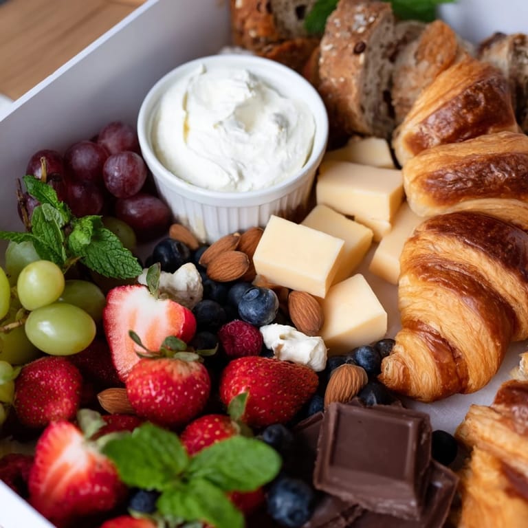A beautiful Gift Box Brunch Board, complete with a selection of spreads, perfect for gifting.