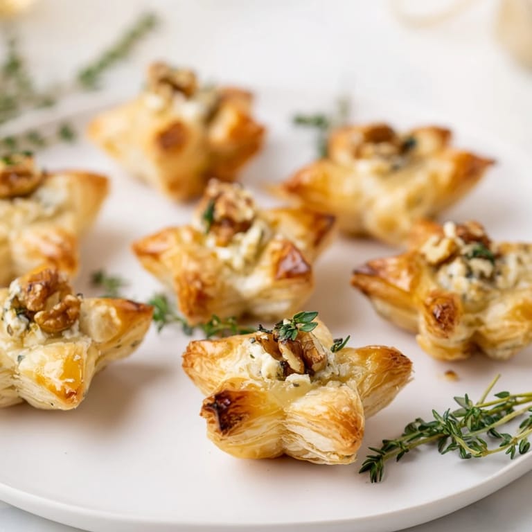 Close-up of elegant Midnight Blueberry & Brie Crostini, alongside the vibrant Starry Night New Years Appetizers.
